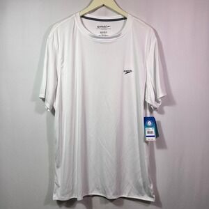 Speedo Mens TurboDRI White Short Sleeve Swim Tee UPF 50+ Rash Guard XL New